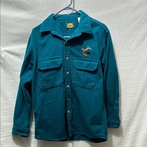 Cabela's Teal Button Down Shirt with Embroidered Design